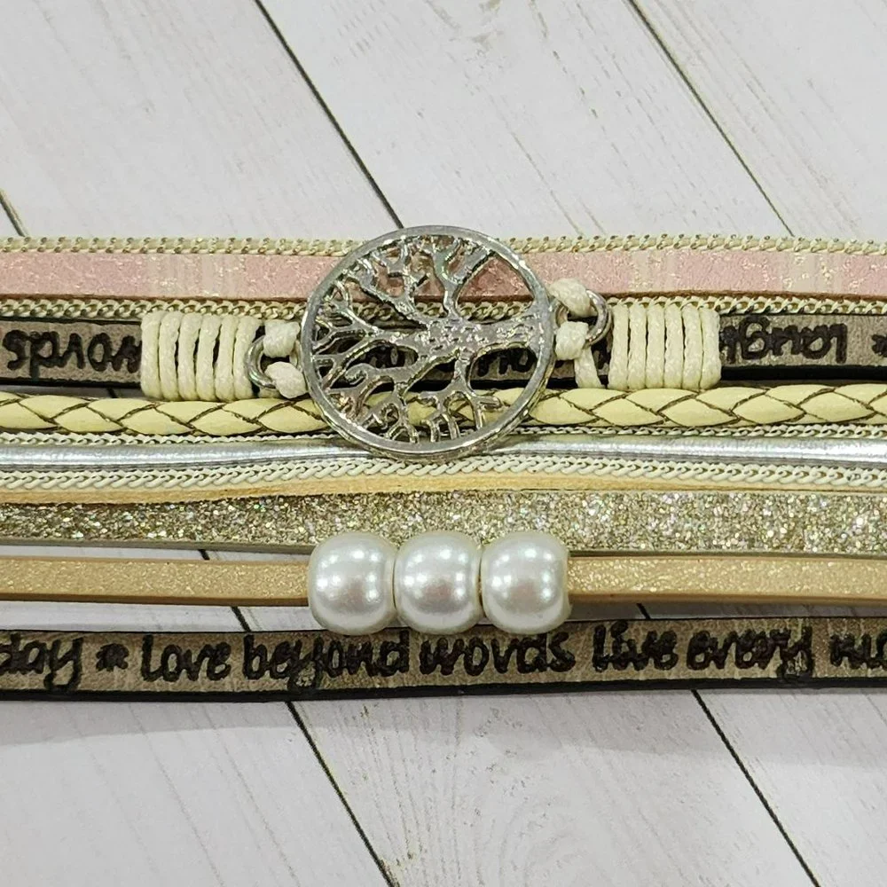 Multilayer Leather Bangle Magnetic‎ Bracelet for Men Or Women 7.5in - Khaki